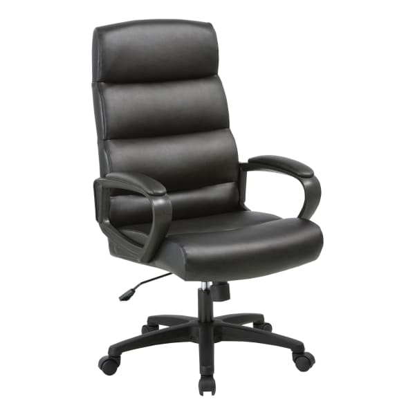 Lorell SOHO Ergonomic Bonded Leather High-Back Chair, Modern Stitch, Black