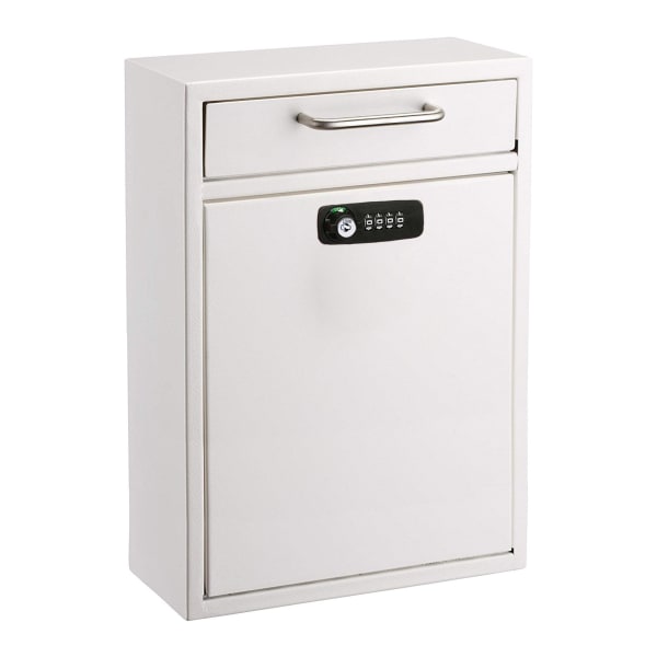 Alpine AdirOffice Large Drop Box Wall Mounted Locking Mail Box With Key And Combination Lock, 16-1/4inH x 11-1/4inW x 4-3/4inD, White