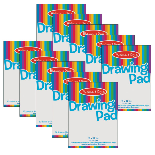 Melissa & Doug Drawing Pad, 9in X 12in, 50 Sheets, White, Pack Of 10