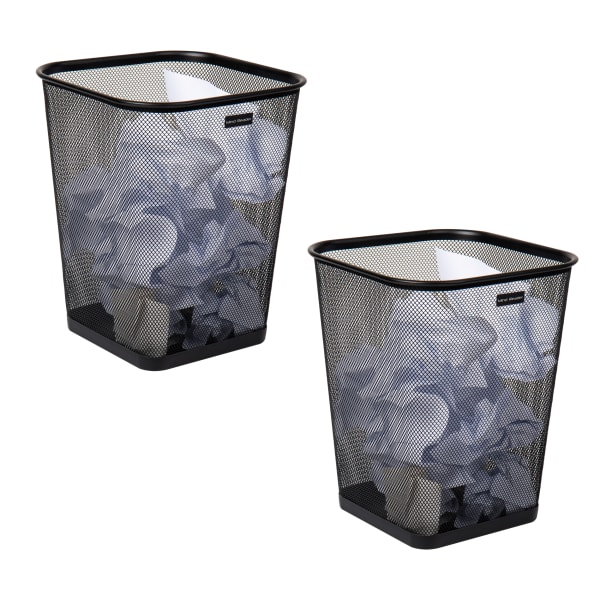 Mind Reader Metal Trash Can Square Waste Paper Basket, 12 1/4inH x 9 3/4inW x 9 3/4inD, Black Set of 2