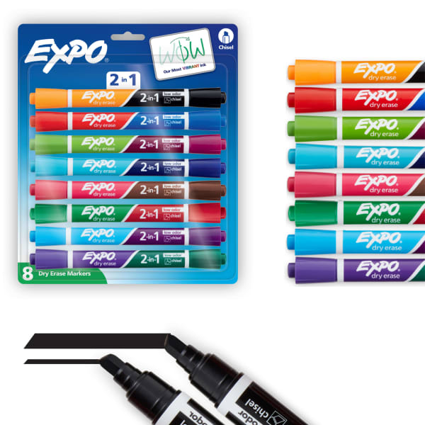 EXPO 2-in-1 Double-Sided Dry Erase Markers, Pack Of 8