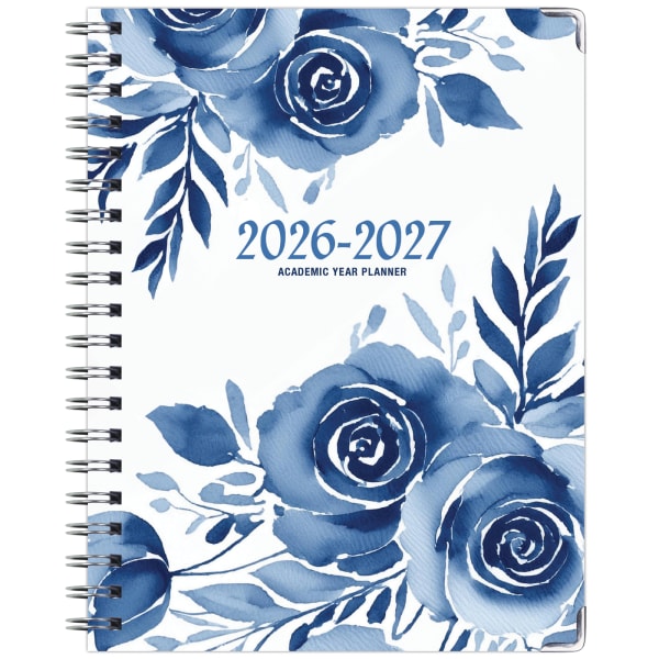 2026-2027 Excello Brands 14-Month Academic Year Hardcover Weekly/Monthly Fashion Planner, 8-1/2in x 11in, Blue Bloom, May To June, Total Qty 1