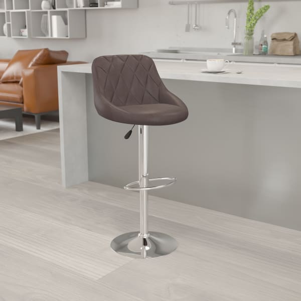 Flash Furniture Contemporary Vinyl Bucket Seat Adjustable Height Barstool with Diamond Pattern Back and Chrome Base, Brown