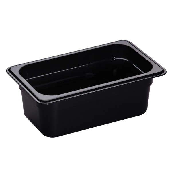 Cambro Camwear GN 1/4 Size 4in Food Pans, 4inH x 6-3/8inW x 10-1/2inD, Black, Set Of 6 Pans