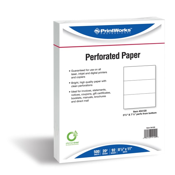 PrintWorks Professional Pre-Perforated Paper, Letter Paper Size, 20 Lb, White, 500 Sheets Per Ream