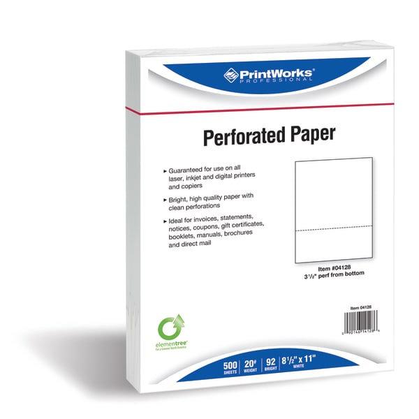 PrintWorks Professional Pre-Perforated 1-Hole-Punched Paper, Letter Paper Size, 92 Brightness, 20 Lb, White, 500 Sheets Per Ream