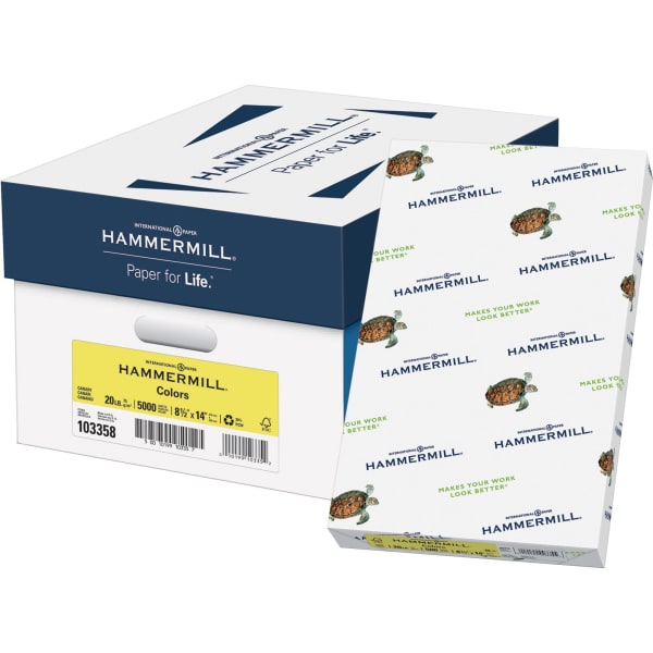 Hammermill Colors Printer & Copy Paper, 10 Reams, Canary, Legal (8.5in x 14in), 5000 Sheets Per Case, 20 Lb