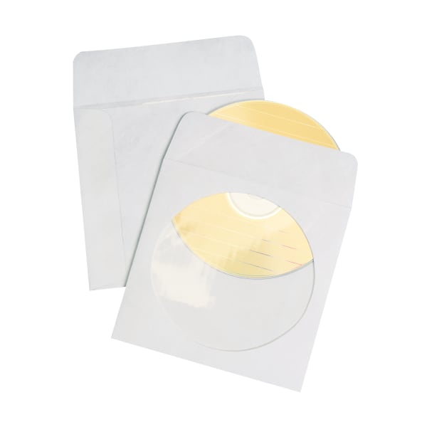 Quality Park CD/DVD Sleeves, 5in x 5in, White, Box Of 250