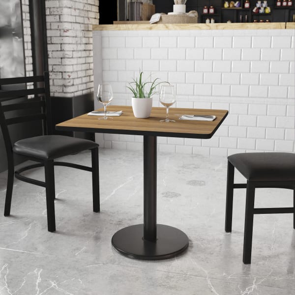 Flash Furniture Laminate Square Table Top With Round Table-Height Base, 31-1/8inH x 30inW x 30inD, Walnut/Black