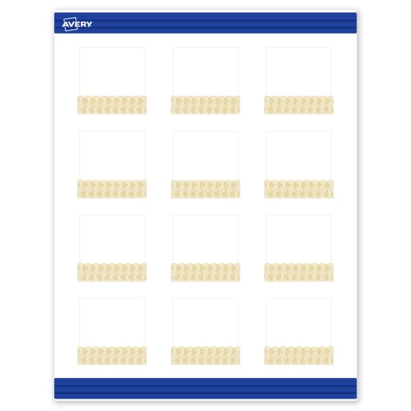 Avery Printable Cards With Sure Feed Technology, 2in x 2in, Matte White With Preprinted Gold Lace Trim Pattern, Pack Of 120