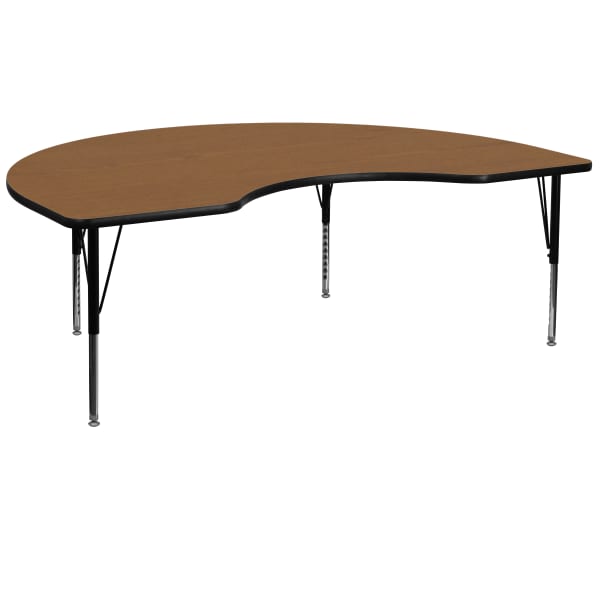 Flash Furniture Kidney Thermal Laminate Activity Table With Short Height-Adjustable Legs, 25-1/8inH x 48inW x 72inD, Oak