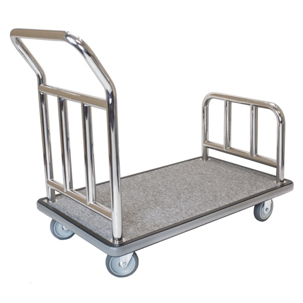 Hospitality 1 Source Utility Bellmans Cart, 37inH x 43inW x 25inD, Gray Carpet/Silver