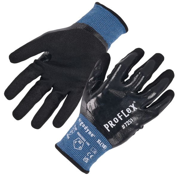 Ergodyne ProFlex 7251 Nitrile Coated Cut-Resistant Gloves, X-Large, Black, Pack Of 12 Pairs