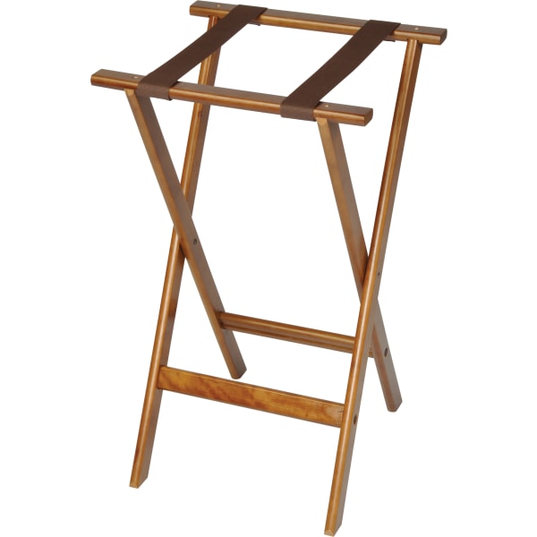 CSL Deluxe Wood Tray Stands, 30inH x 18-1/2inW x 17inD, Dark/Brown Straps, Set Of 4 Stands
