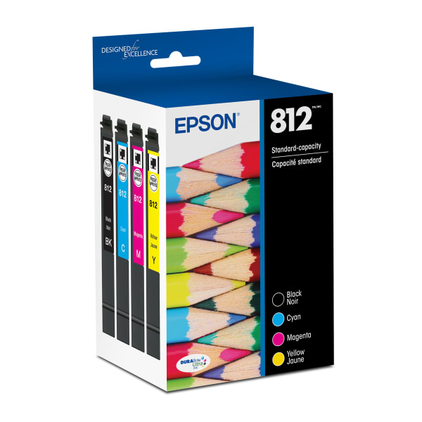 Epson 812 DuraBrite Ultra Black And Cyan, Magenta, Yellow Ink Cartridges, Pack Of 4, T812120-BCS