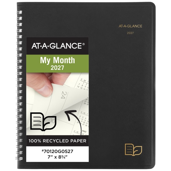 AT-A-GLANCE 2027 Recycled Monthly Planner, Black, Medium, 7in x 8 3/4in