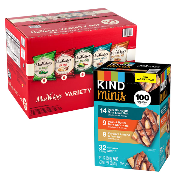 KIND Minis Dark Chocolate Nuts & Sea Salt And Caramel/Miss Vickies Kettle Cooked Chips Variety Pack