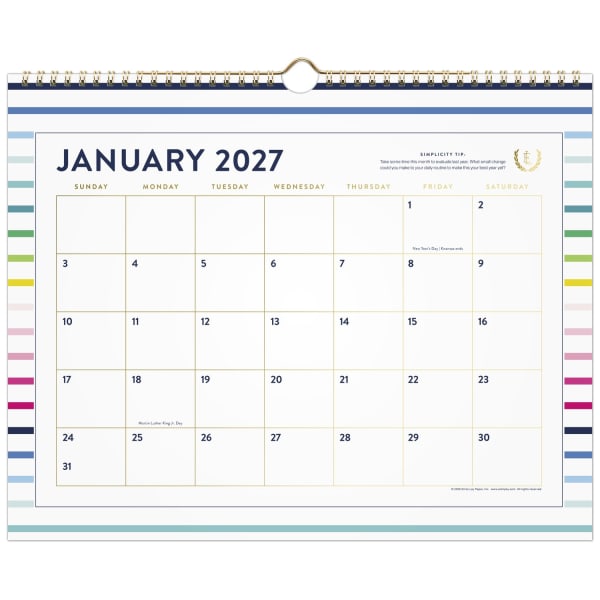 Simplified by Emily Ley for AT-A-GLANCE 2027 Monthly Wall Calendar, Happy Stripe, Medium, 15in x 12in