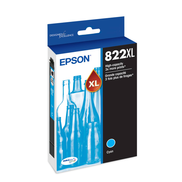 Epson 822XL DuraBrite Cyan High-Yield Ink Cartridge, T822XL220-S