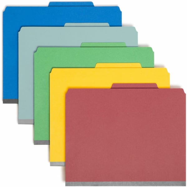 Smead Colored Pressboard Classification Folders with SafeSHIELD, 8-1/2in x 11in, 2in Expansion, Assorted Colors, Box Of 10