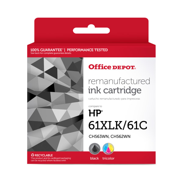 Office Depot Remanufactured Black And Tri-Color High-Yield Ink Cartridge Replacement For HP 61XL, 61, Pack Of 2, OD61XLK61C