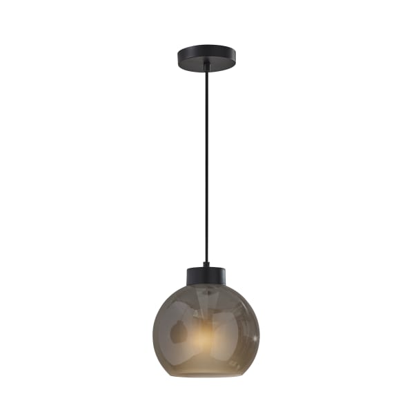 Adesso Atticus Chandelier Pendant Lamp, 9inW, Smoked Glosted Glass Shade/Black Base