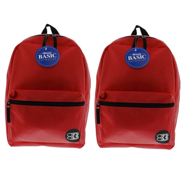 BAZIC Products 16in Basic Backpacks, Red, Pack Of 2 Backpacks