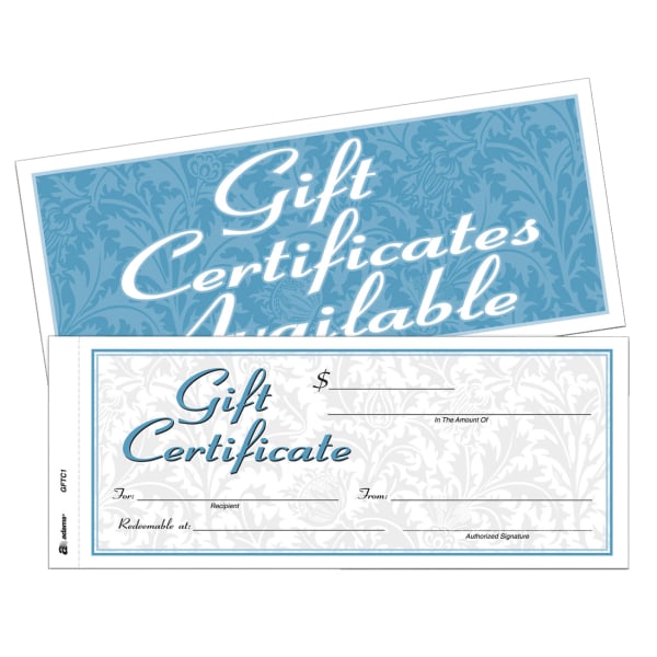Adams 2-Part Gift Certificates Kit, 3 2/5in x 8 1/2in, White, Pack Of 25 Certificates/Envelopes