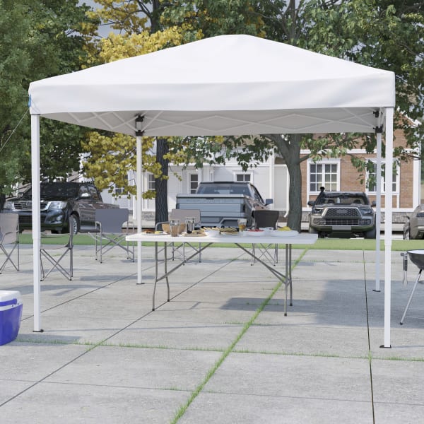 Flash Furniture 10ftx10ft Pop Up Event Canopy Tent with Carry Bag and 6-Foot Bi-Fold Folding Table with Carrying Handle - Tailgate Tent Set, White