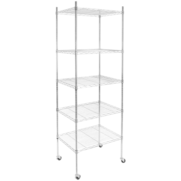 Mount-It! Wire Shelving With Wheels, 5-Tiers, 74-1/4inH x 24inW x 18inD, Silver