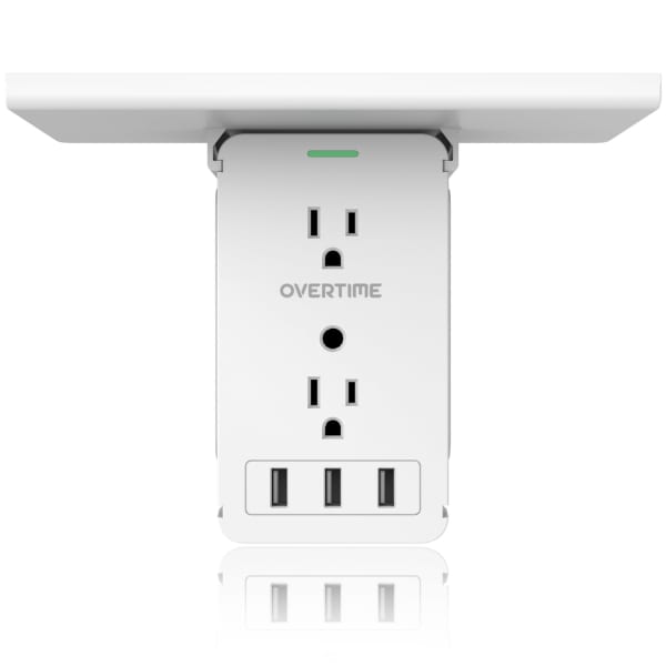 Overtime Multi-Plug Outlet Extender, 5-1/2in x 8in x 3-1/16in, White