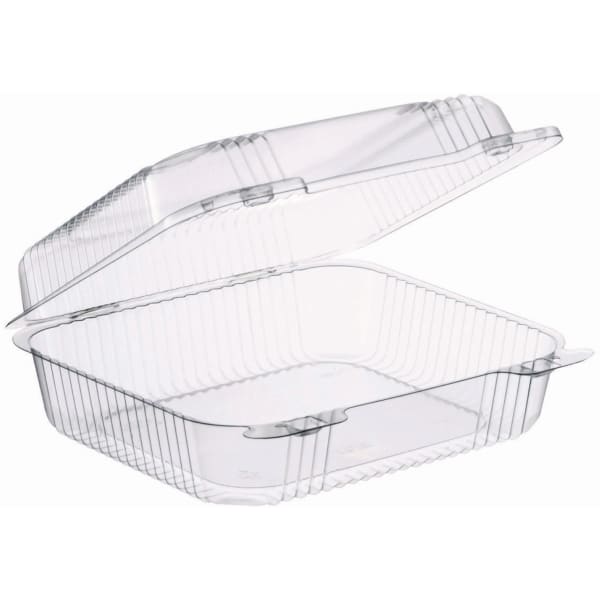 Dart StayLock Hinged Lid Containers, 3inH x 7-13/16inW x 8-5/16inD, Clear, Bag Of 125 Containers, Carton Of 2 Bags