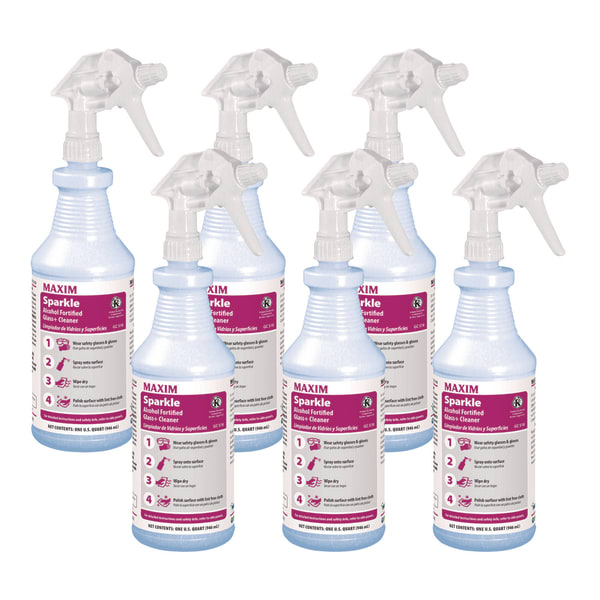 Maxim RTU Sparkle Glass Cleaner, Safe-to-Ship, 32 oz Bottle, 6/Carton