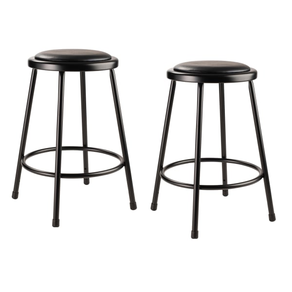 National Public Seating 6400 Series Vinyl-Padded Science Stools, 24inH, Black, Pack Of 2 Stools