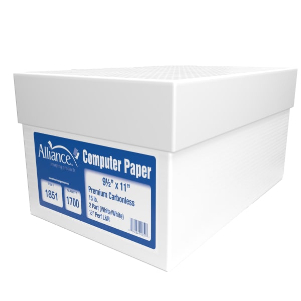 Alliance Carbonless Computer Paper, 9in x 11in, White, 15 lb