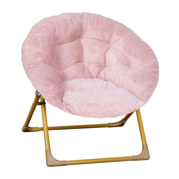 Flash Furniture Gwen  23in Kids Cozy Mini Folding Saucer Chair, Faux Fur Moon Chair for Toddlers and Bedroom, Blush Faux Fur/Soft Gold Frame