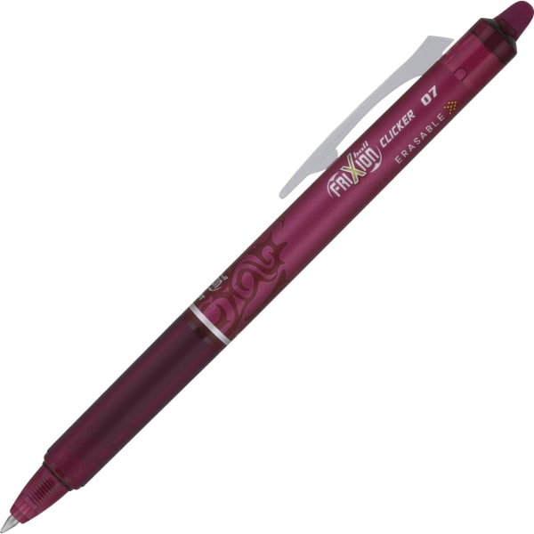 Pilot FriXion Ball Clicker Erasable Retractable Gel Pens, Pack of 12, Medium Point, 0.7 mm, Burgundy Barrel, Burgundy Ink