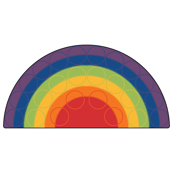 Carpets For Kids Premium Collection 24 Seats Rainbow Rows Seating Semi-Circle Rug, 6', Blue