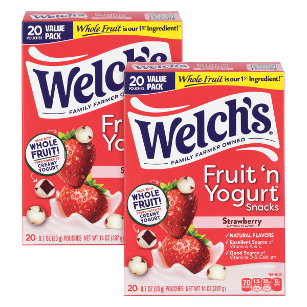 Welchs Fruit N Yogurt Snacks, 0.7 Oz, 20 Snacks Per Pack, Carton Of 2 Packs