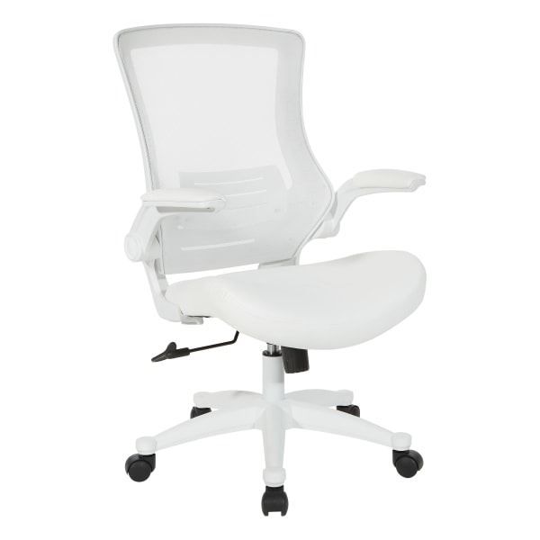 Office Star Work Smart Faux Leather Screen-Back Manager Chair With Padded Flip Arms, White