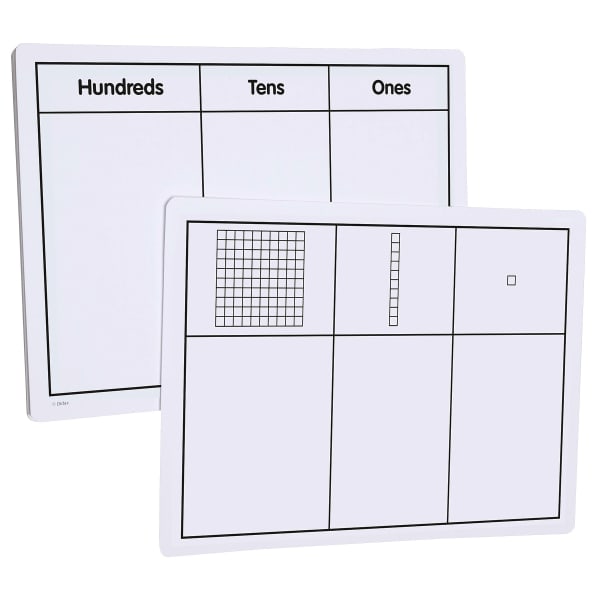 Didax Write-On/Wipe-Off Base Ten Block Cards, 9in x 12in, White, Grade 1 To 6, Set Of 10 Cards
