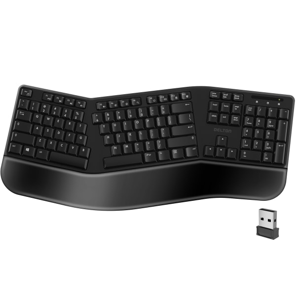 Delton KB200 Ergonomic Wrist Rest Wireless Keyboard With USB Dongle, Black