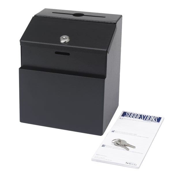 Safco Steel Suggestion Storage Box, 8 1/2in x 7in, Black