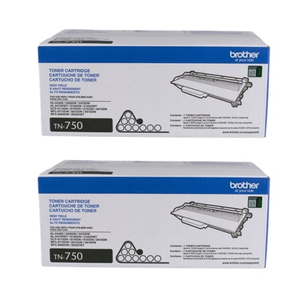 Brother TN-750 Black High Yield Toner Cartridges, Pack Of 2
