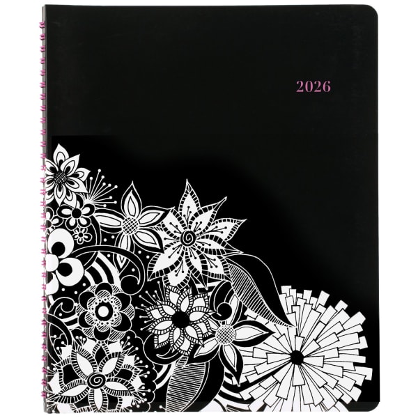 Cambridge FloraDoodle 2026 Weekly Monthly Appointment Book Planner, Black/White, Large, 8 1/2in x 11in