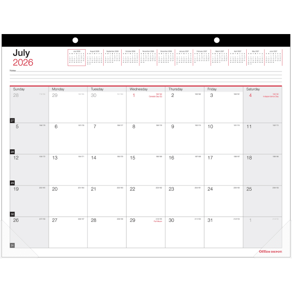 2026-2027 Office Depot Brand Monthly Academic Desk Calendar, 22in x 17in, 30% Recycled, July 2026 To June 2027