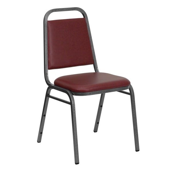 Flash Furniture HERCULES Series Trapezoidal Back Vinyl Stacking Banquet Chair with 1.5in Thick Seat, Burgundy Vinyl/Silver Vein Frame