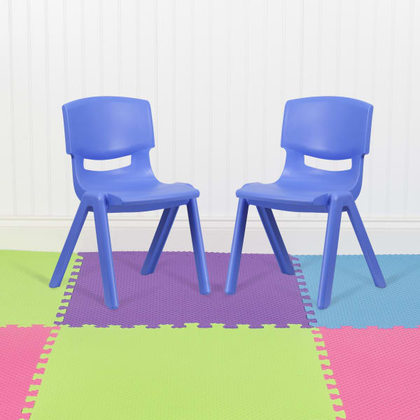 Flash Furniture Plastic Stackable School Chairs With 15-1/2in Seat Height, Blue, Set Of 2 Chairs