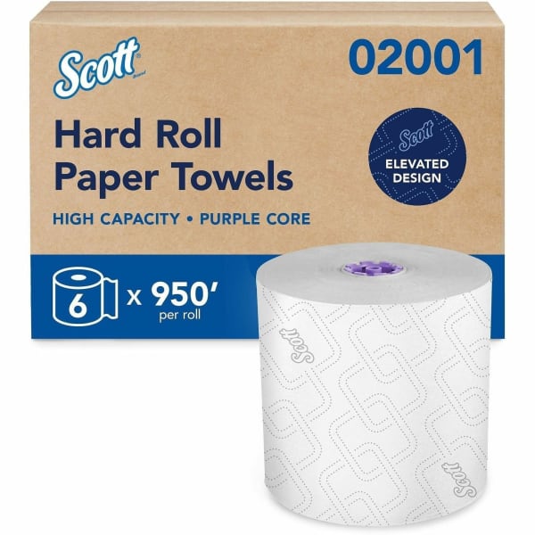 Scott Essential High Capacity Hard Roll Paper Towels with Elevated Design and Absorbency Pockets, 950' Per Roll, 6 Rolls Per Case