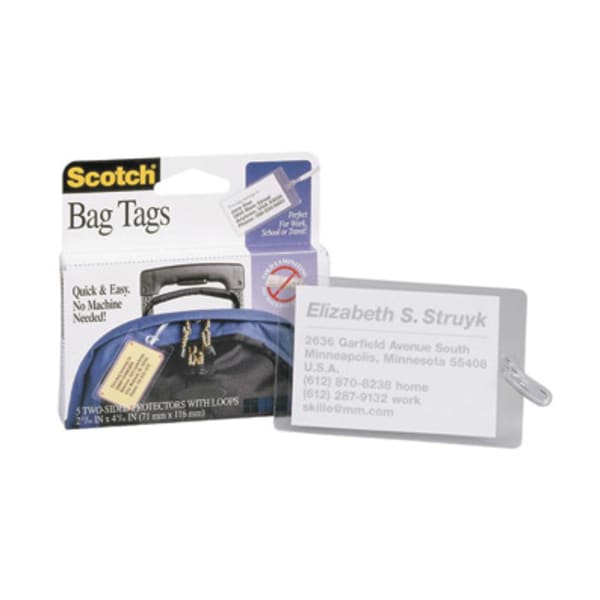 Scotch Front & Back Self-Seal Laminating Pouches With Loops, Glossy, 2.70in x 4.50in, 12.50 mil Thick, Clear, Pack Of 5
